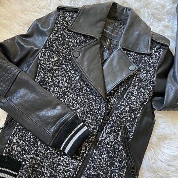 BCBG MaxAzria Serina Moto Wool Leather JackeT XXS - Picture 2 of 5